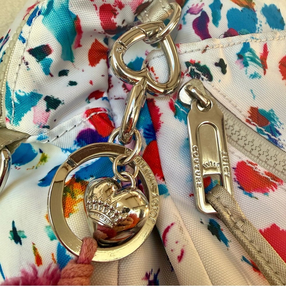 Juicy Couture Paint Splatter Nylon Satchel Shoulder Bag Crossbody Pom Pom Y2K - Picture 8 of 13